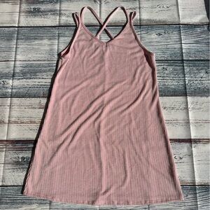 Pink and White Striped Ribbed Strappy Midi Dress EUC